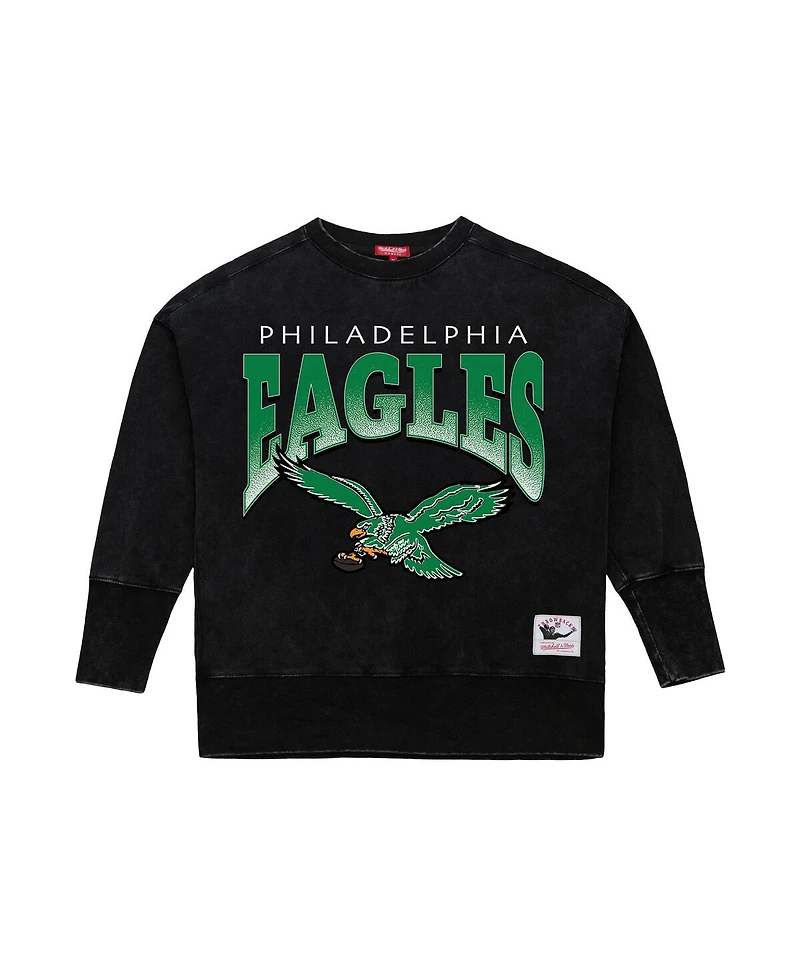 Mitchell & Ness Women's Black Philadelphia Eagles Delineate Mineral Wash Crewneck Sweatshirt