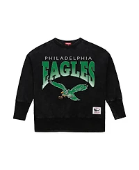 Mitchell & Ness Women's Black Philadelphia Eagles Delineate Mineral Wash Crewneck Sweatshirt