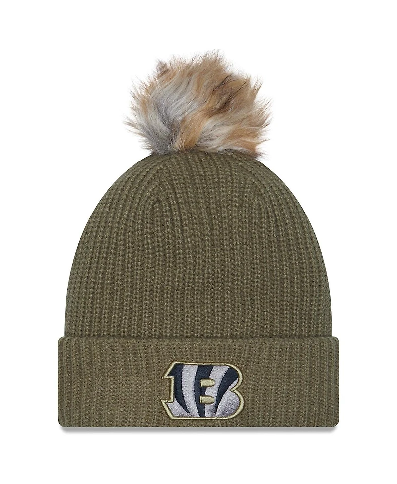 New Era Women's Dark Green Cincinnati Bengals 2025 Salute to Service Cuffed Knit with Pom Hat