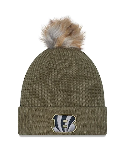 New Era Women's Dark Green Cincinnati Bengals 2025 Salute to Service Cuffed Knit with Pom Hat