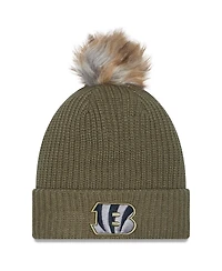 New Era Women's Dark Green Cincinnati Bengals 2025 Salute to Service Cuffed Knit with Pom Hat