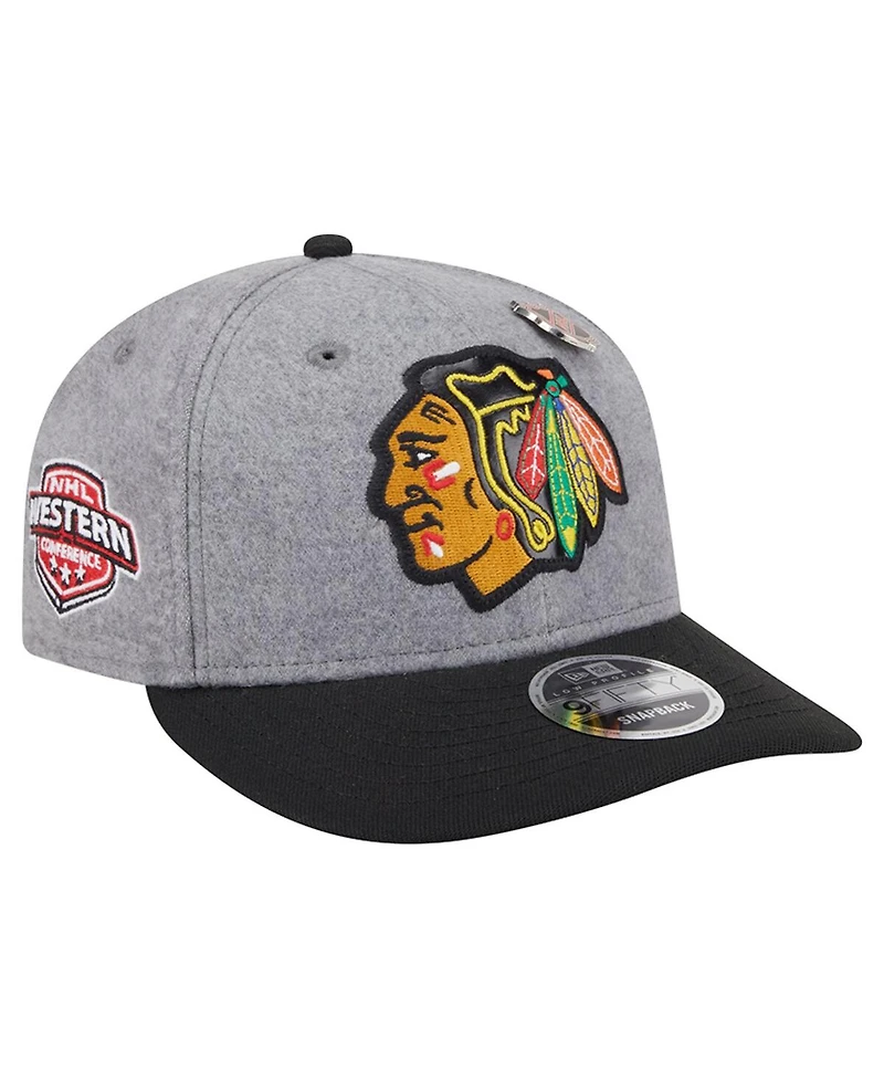 New Era Men's Gray/Black Chicago Blackhawks Wool Pin Low Profile 9FIFTY Snapback Hat