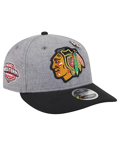 New Era Men's Gray/Black Chicago Blackhawks Wool Pin Low Profile 9FIFTY Snapback Hat