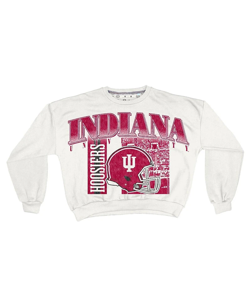 Pressbox Women's White Indiana Hoosiers Oversized Janice Retro Waist-Length Sweatshirt