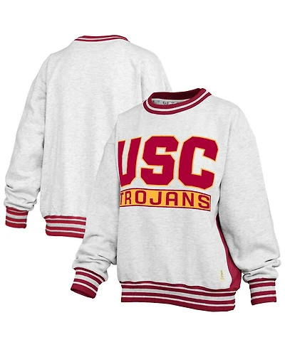 Pressbox Women's Heather Gray/Cardinal Usc Trojans Endzone Crewneck Sweatshirt