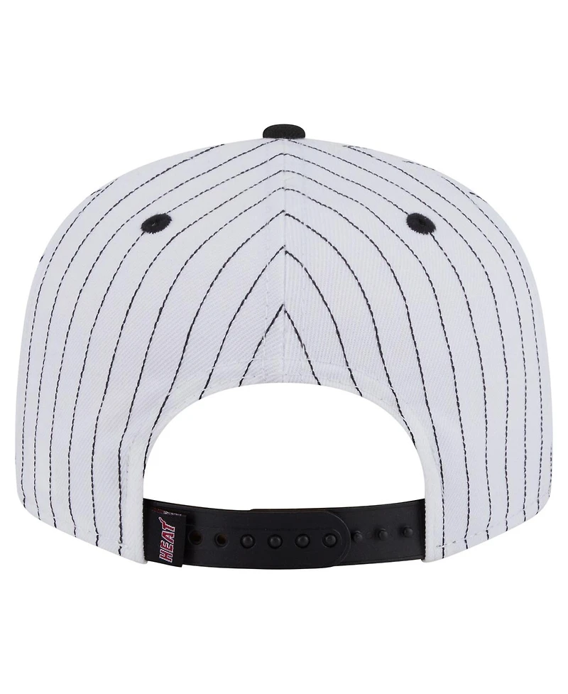 New Era Men's White/Black Miami Heat Deceptor Pinstripe 9FIFTY Snapback Hat