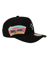 Mitchell & Ness Men's Black San Antonio Spurs Busted Logo Wordmark Wrap-Around Pro Pinch Adjustable Hat