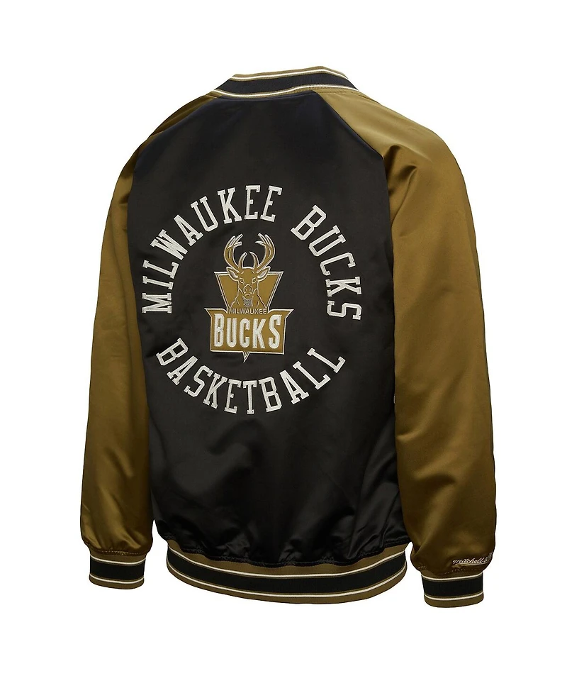 Mitchell & Ness Men's Olive/Black Milwaukee Bucks Clutch Satin Raglan Full-Snap Jacket
