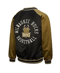 Mitchell & Ness Men's Olive/Black Milwaukee Bucks Clutch Satin Raglan Full-Snap Jacket