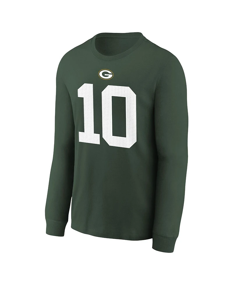 Nike Big Boys and Girls Jordan Love Green Bay Packers Player Name Number Long Sleeve T-Shirt