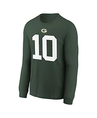 Nike Big Boys and Girls Jordan Love Green Bay Packers Player Name Number Long Sleeve T-Shirt