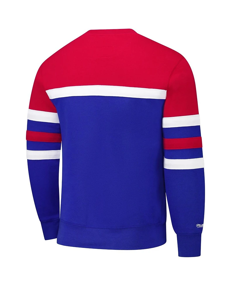 Mitchell & Ness Men's Royal/Red Philadelphia 76ers Hardwood Classics Vintage Logo Head Coach Pullover Sweatshirt