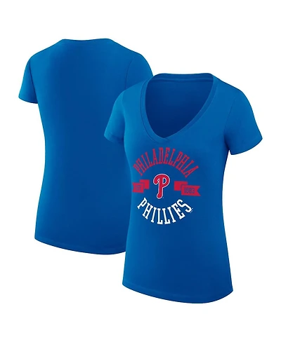 G-iii 4Her by Carl Banks Women's Royal Philadelphia Phillies Super-Slim Fit Lightweight City Graphic V-Neck T-Shirt