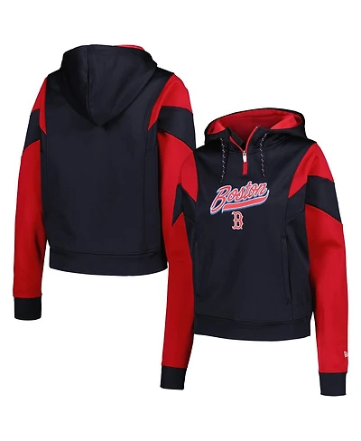 New Era Women's Navy Boston Red Sox Color Block Fleece Quarter-Zip Hoodie