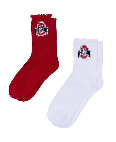 ZooZatz Women's White/Scarlet Ohio State Buckeyes Two-Pack Lettuce Hem Crew Socks