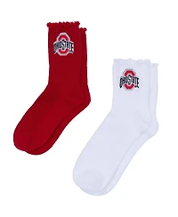 ZooZatz Women's White/Scarlet Ohio State Buckeyes Two-Pack Lettuce Hem Crew Socks