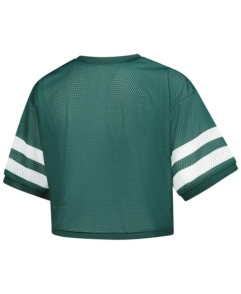 ZooZatz Women's Green Michigan State Spartans V-Neck Mesh Cropped T-Shirt