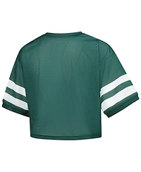 ZooZatz Women's Green Michigan State Spartans V-Neck Mesh Cropped T-Shirt