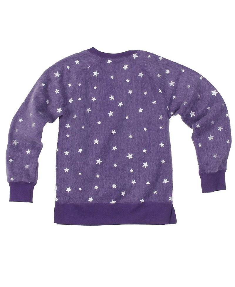 Wes & Willy Big Girls Purple Lsu Tigers Shimmer Star Reverse Sweatshirt