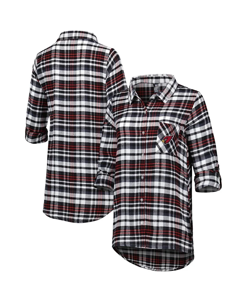 Concepts Sport Women's Black/Cardinal Arizona Cardinals Mainstay Plaid Full-Button Long Sleeve Nightshirt