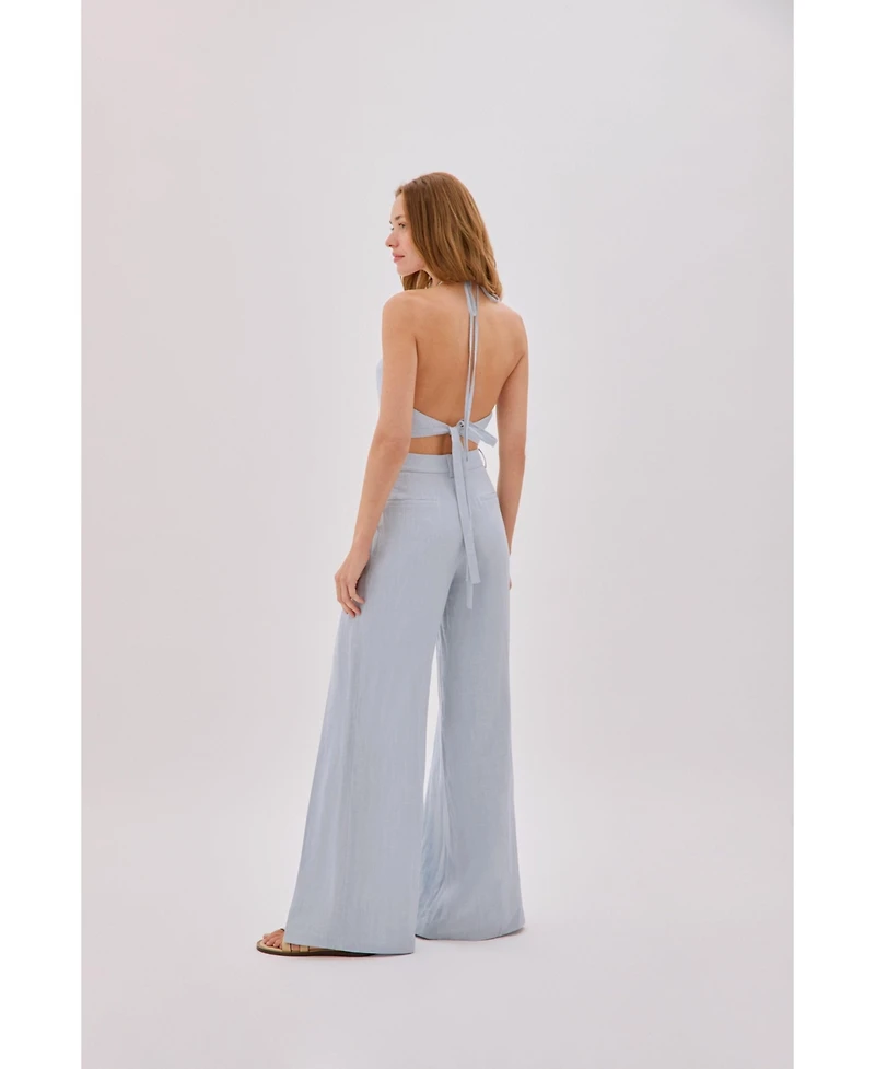 Labeca London Women's Polly Dusty Linen Backless Crop Top