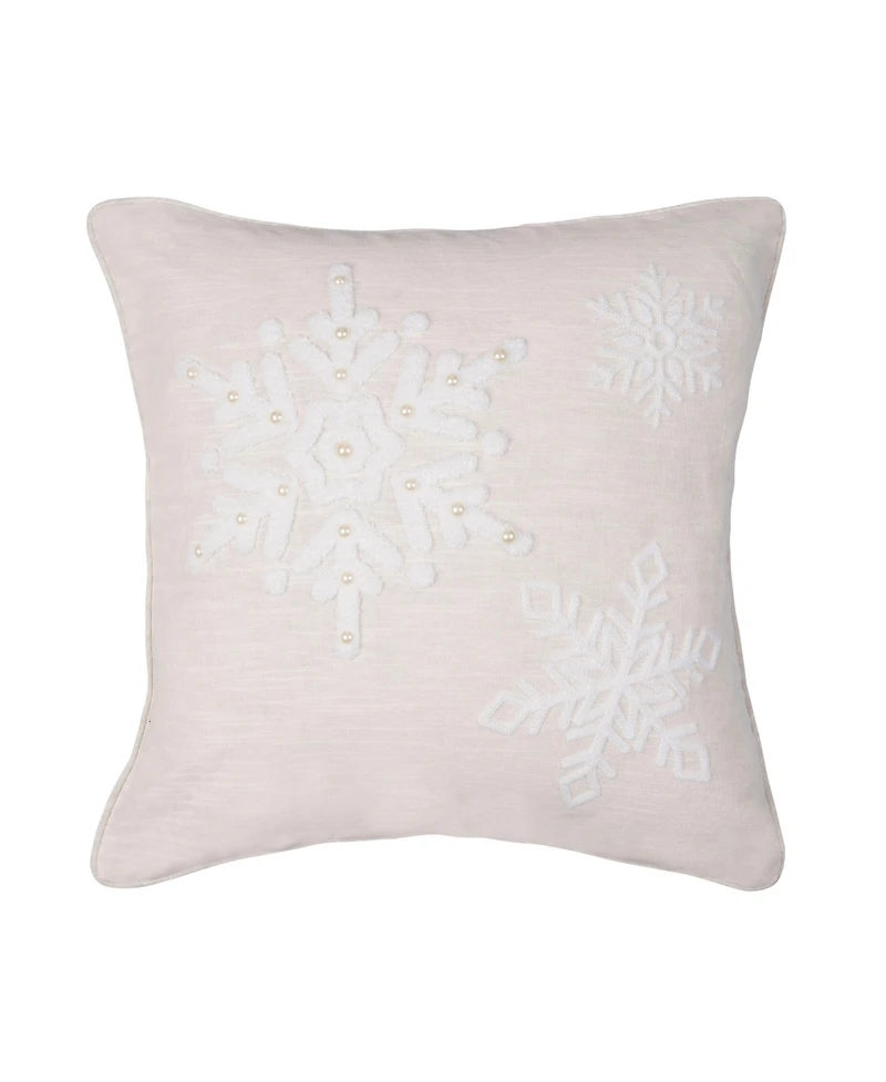 C&F Home White Snowflakes w/ Pearl Beads Cotton Blend Christmas Accent Throw Pillow 18" x 18"