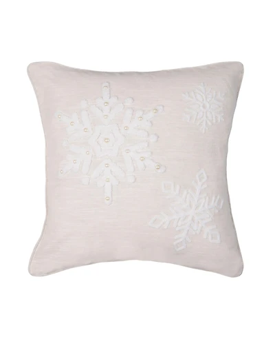 C&F Home White Snowflakes w/ Pearl Beads Cotton Blend Christmas Accent Throw Pillow 18" x 18"