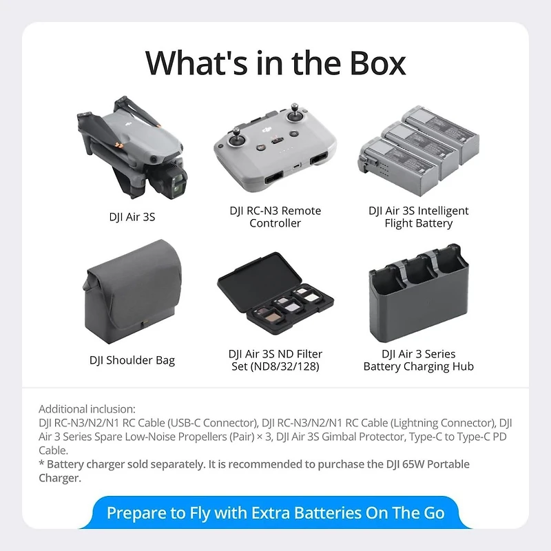 Dji Air 3S Dual Camera Drone Fly More Combo with Rc-N3 Remote Controller