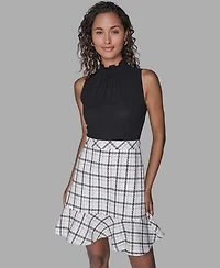 Karl Lagerfeld Paris Women's Mock Neck Flounce Hem A-Line Dress