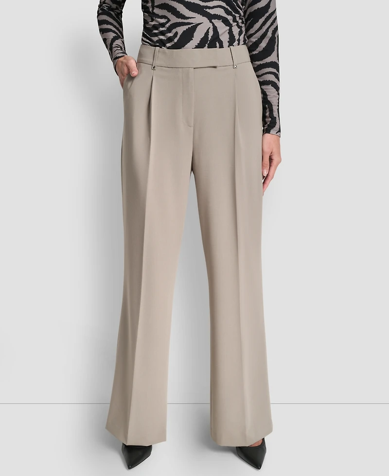 Dkny Women's Pintuck Wide Leg Mid Rise Trousers