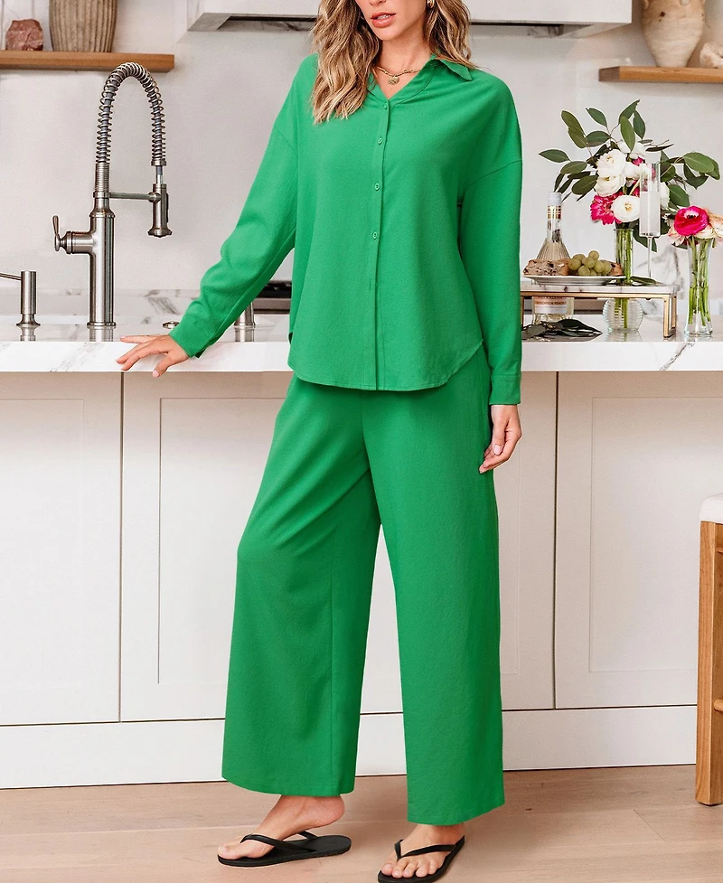 Cupshe Women's Solid Button Down Matching Set