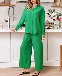 Cupshe Women's Solid Button Down Matching Set