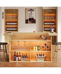 Tribesigns 4-Tier Bar Table, 70.9-Inch Large Modern Home Bar Unit with Wine Glass Holder and Black Footrest, Oak