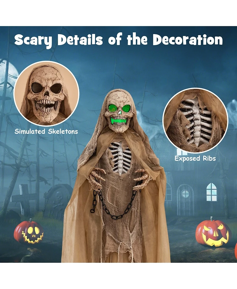 Lighted and Animated Halloween Decoration 67" Outdoor Halloween Skeleton w/ Led Creepy Skull w/ Vocally Triggered Sound & Motion Effects