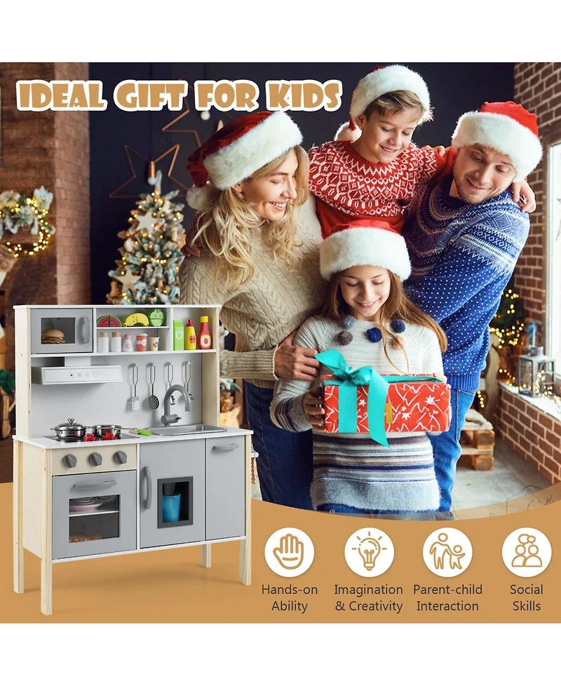 Sugift Wooden Pretend Play Kitchen Set for Toddlers