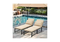 Aecojoy Outdoor Metal Chaise Lounge Chair, Convertible Patio Armchair with Cushions, Adjustable 5-Position Recliner