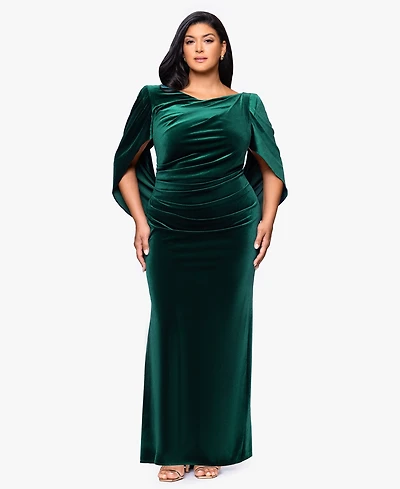 B&A By Betsy and Adam Plus Boat Neck Long Drape Back Dress