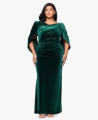 B&A By Betsy and Adam Plus Boat Neck Long Drape Back Dress