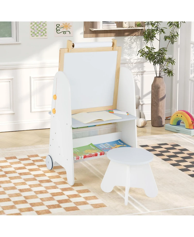 Sugift 4-in-1 Toddler Activity Table Set with Magnetic Whiteboard and Chalk Board