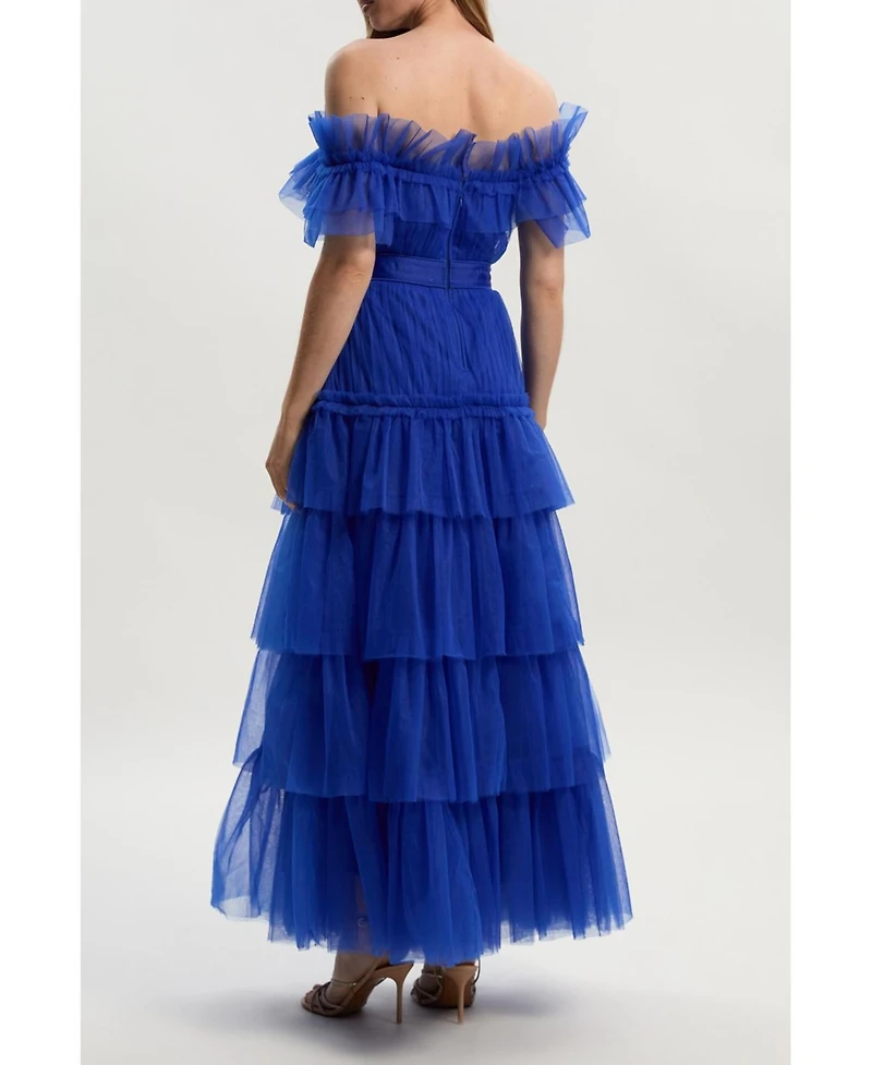 Karen Millen Women's Tulle Off Shoulder Maxi Dress