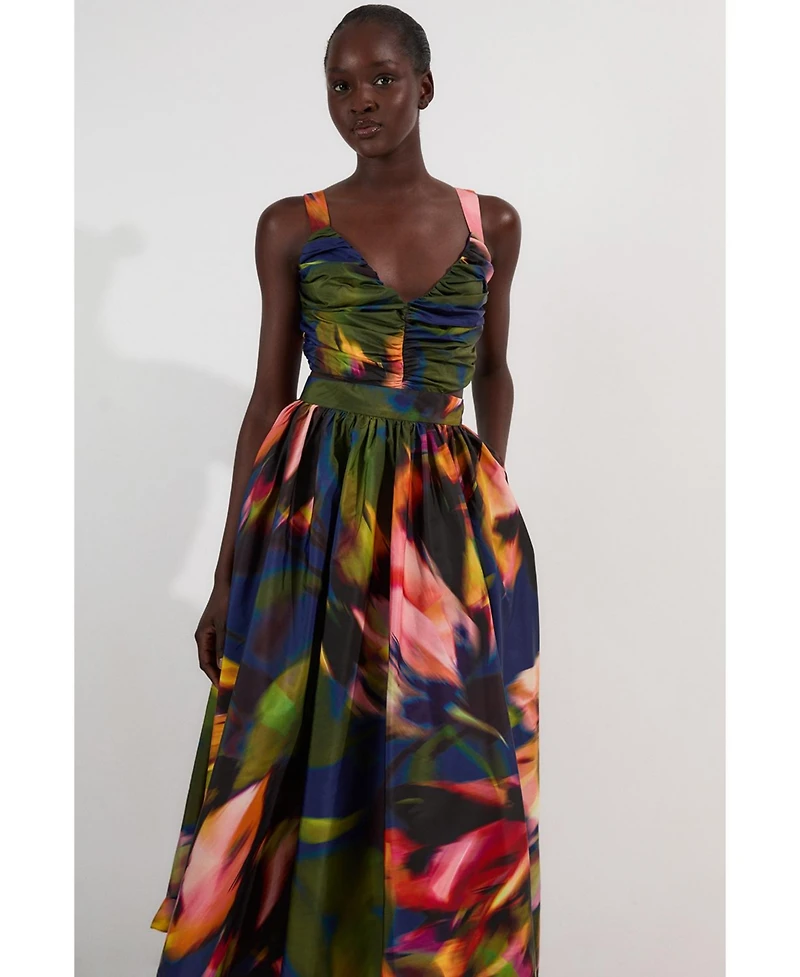 Karen Millen Women's Blurred Floral Taffeta Maxi Dress