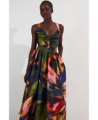 Karen Millen Women's Blurred Floral Taffeta Maxi Dress