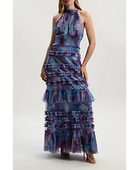 Karen Millen Women's Tulle Layered Halter Neck Maxi Dress