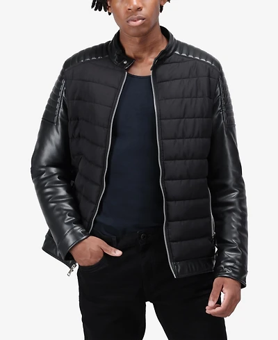 Xray Men's Moto Jacket With Pu sleeves And Faux Shearling Lining