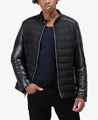 Xray Men's Moto Jacket With Pu sleeves And Faux Shearling Lining