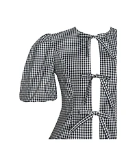 Miss Circle Women's Qusayla Black Gingham Bubble Sleeve Bowtie Top