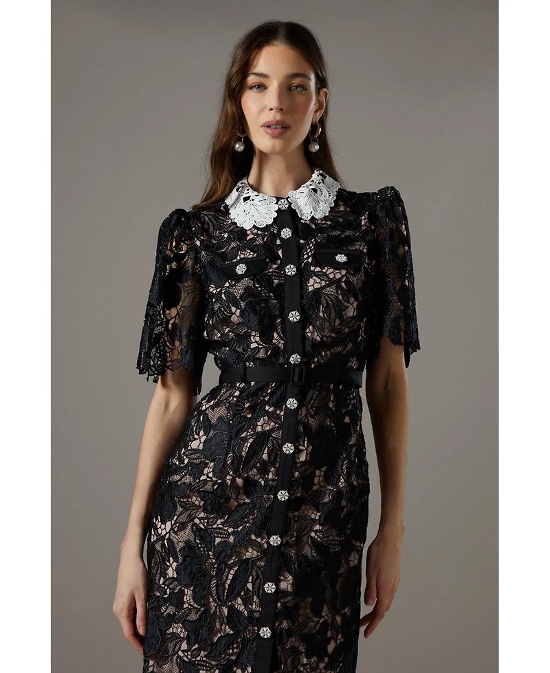 Coast Women's Short Sleeve Lace Shirt Dress