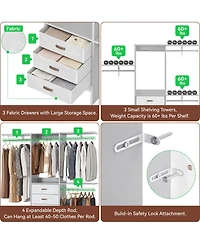 Aheaplus 5FT Small Closet Organizer System with 3 Fabric Drawers, 60" Shelving Towers