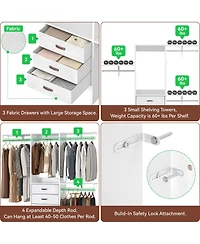Aheaplus 5FT Small Closet Organizer System with 3 Fabric Drawers, 60" Shelving Towers