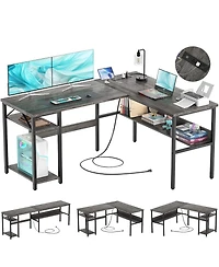 Aheaplus 47.2'' Mdf, Metal L-Shaped Desk with Power Outlet and Shelf, Reversible